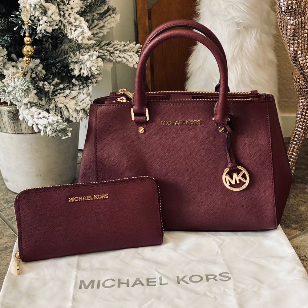 Authentic Burgundy Handbag and Wallet set